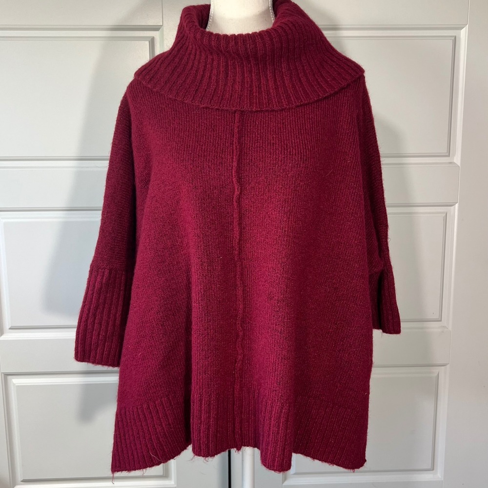 Olive + Oak Womens L/XL Burgundy Red Cowl Neck‎ Oversized Knit Sweater Poncho